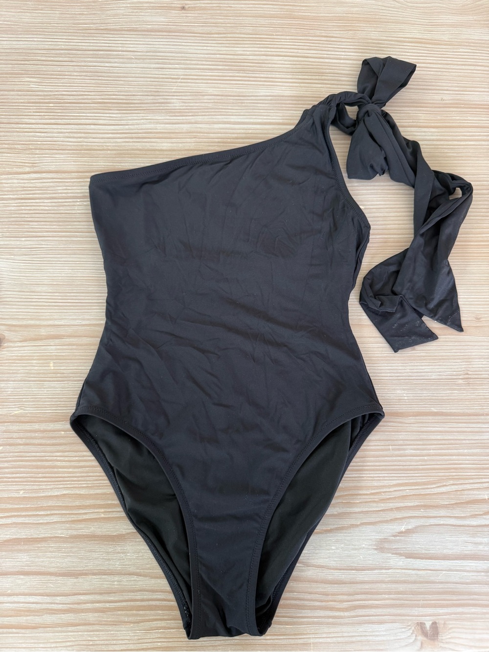 J. Crew Black One-Shoulder One-Piece Swimsuit with Tie Strap
